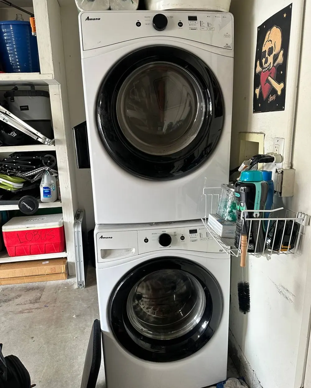 Amana stacked washer and dryer serviced in a North County home