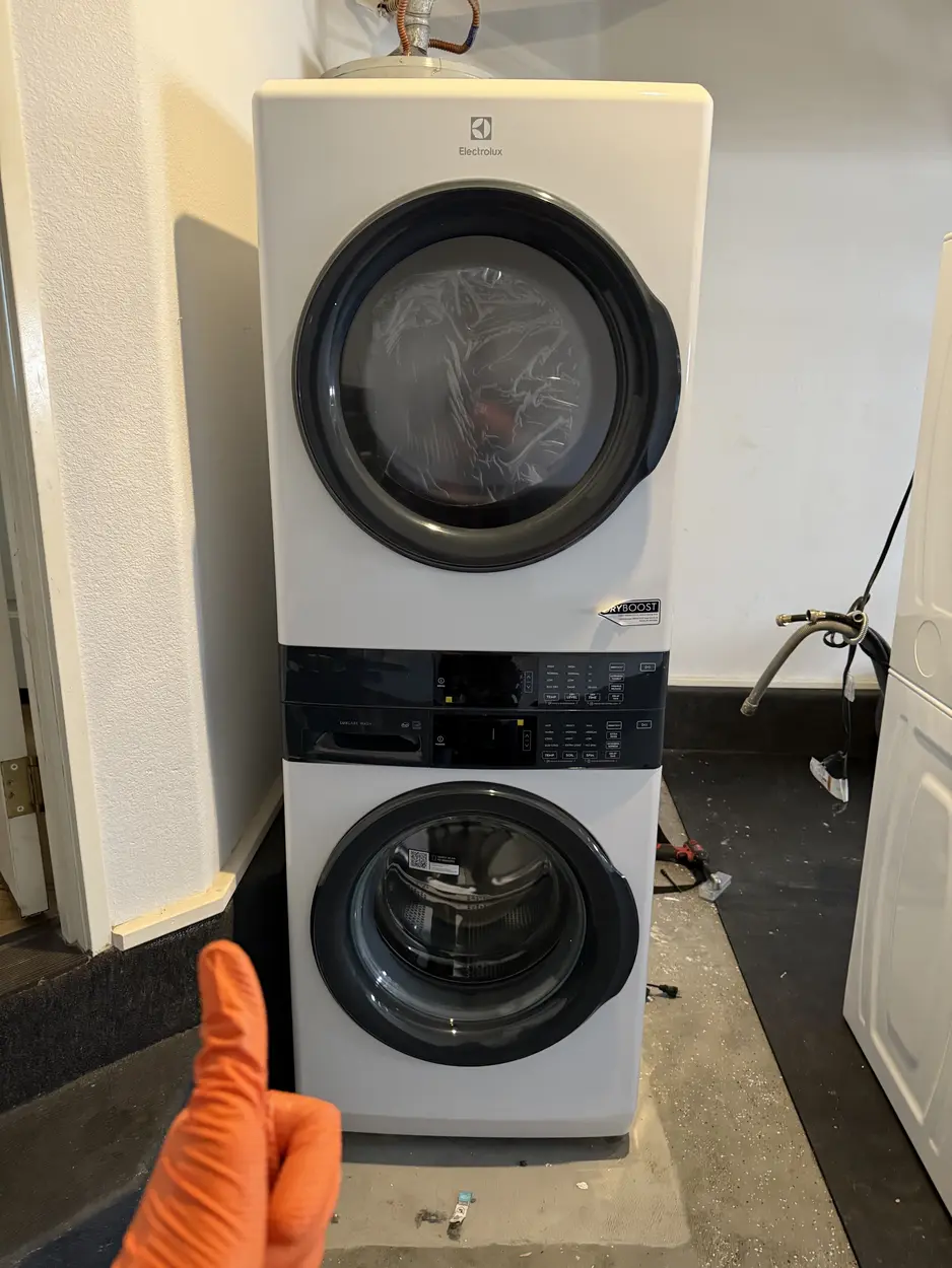 Electrolux stacked laundry serviced in an Escondido home