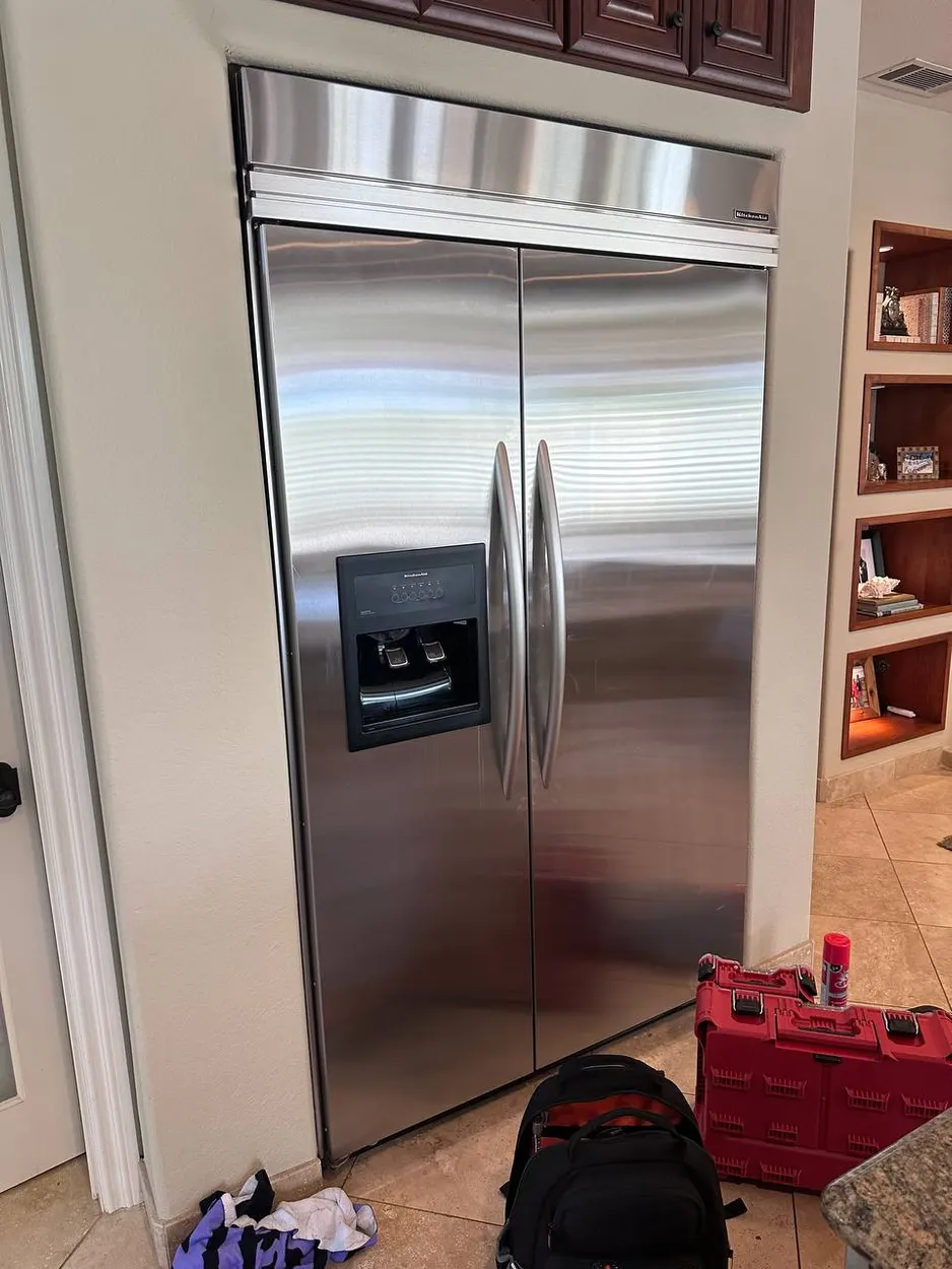 Built-in KitchenAid refrigerator serviced on a North County repair call