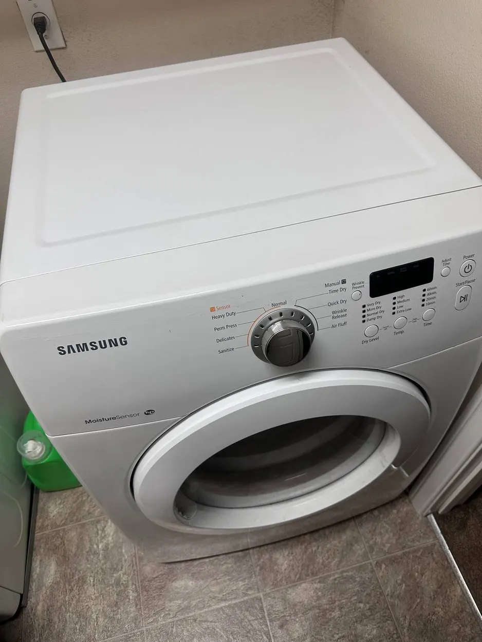 Close-up of a Samsung front-load dryer serviced in an Escondido home