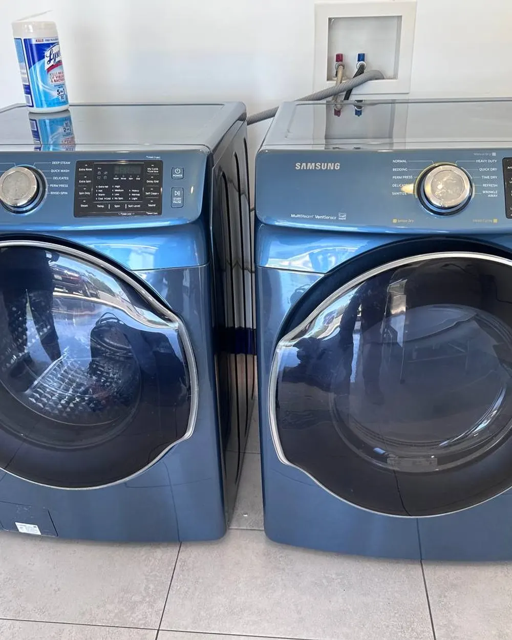 Matched Samsung washer-and-dryer pair after a North County repair visit