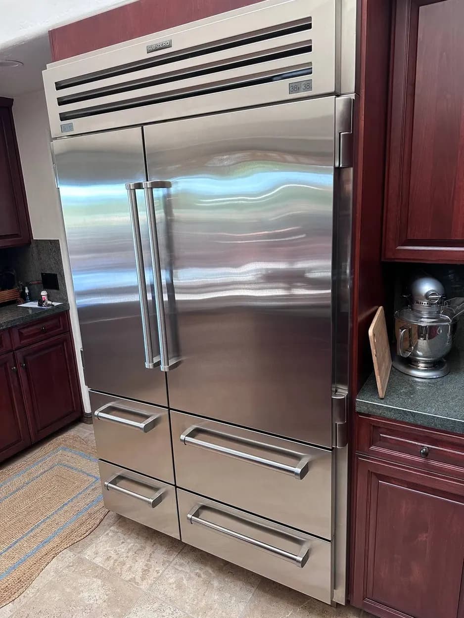 Built-in refrigerator set in place during an Escondido installation