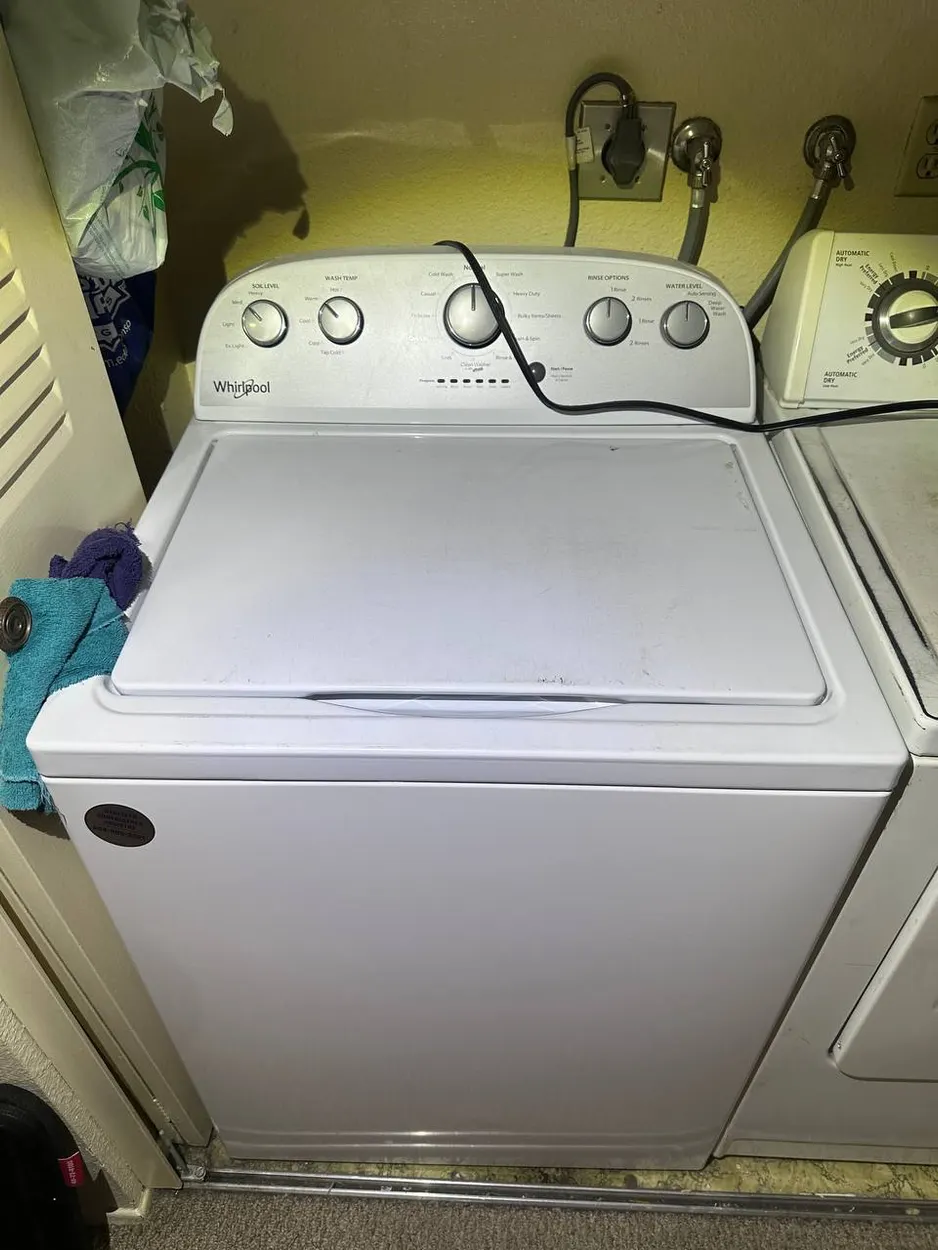 Whirlpool top-load washer serviced in an Escondido laundry room